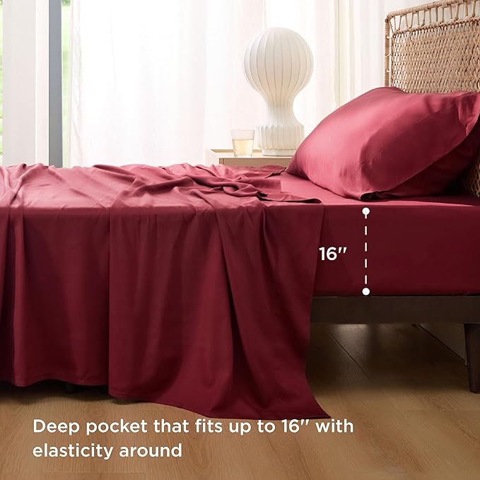 Bedsure Cooling Sheets Twin XL, Rayon Derived from Bamboo, Breathable & Soft Twin XL Sheet Sets, Deep Pocket Up to 16 Inches, Hotel Luxury Silky Dorm Bedding for Hot Sleepers, Burgundy