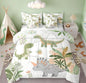 Feelyou Kids Cute Dinosaur 7 Piece Bedding Set Twin Size Cartoon Green Dinosaur Comforter Set with Sheets for Boys Girls Teens Cute Animal Bed in a Bag Coconut Plant Bed Set