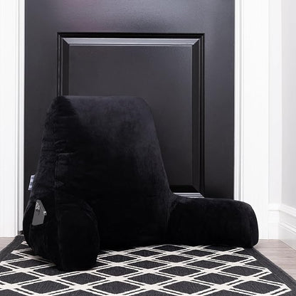 Husband Pillow Aspen Stable Black, Reading Pillow Bed Rest Chair, Two-Sided Reversible Fabric, Large Lounge Cushion Adult Backrest with Arms, Comfy Back Support for Sit Sitting Up, Wash/Remove Cover