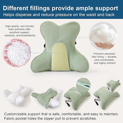 Ergonomic Lumbar Support Pillow – Multi-Functional Back Cushion with Firm Support for Reading, Working & Driving,Celadon Green