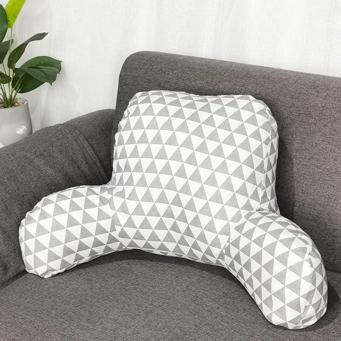 Bohemian Printed Reading Pillow with Support Arms Soft Bed Rest Pillows Back Support Cushion for Kids Reading Watching TV Sitting Up in Bed (23"×16"×10",Grey White)
