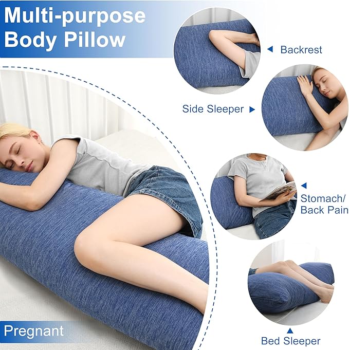 Hiasan Cooling Body Pillows for Adults, Long Memory Foam Body Pillow - Full Size Support for Side Sleepers & Pregnancy, Back Pain Relief, 20x60 Inches, Blue