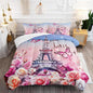 Paris Eiffel Tower Comforter 3Pcs Butterfly Bedding Full Tie-Dyed Rose Star Bedding Set for Kid Teen Girl Boy Adult Bed Decor Colorful Flora Quilt with 1 Comforter and 2 Pillowcases