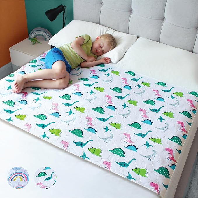 Hygge Sheets® Potty Training Pee Pads for Kids, Toddlers - 100% Waterproof, Non Slip Bed Wetting Pad for Full Size Beds - Washable, Reusable Mattress & Sheet Protector - Dinosaur