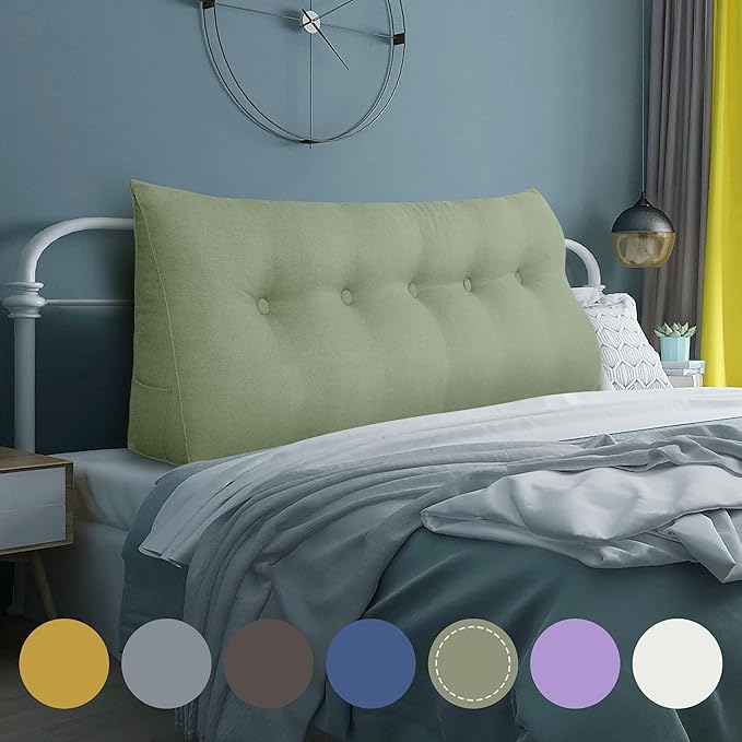 Wedge Headboard Pillow Dorm Room Reading Pillow Back Support for Sitting Up in Bed Bolster Lumbar Cushion Body Positioning Bedrest Cotton Linen 59in Grass Green Queen