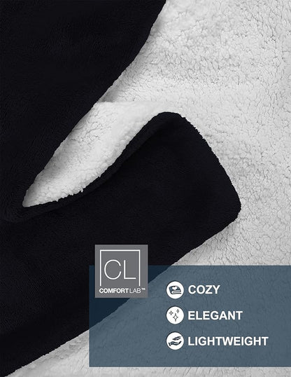 Comfort Lab Reversible Flannel Sherpa Throw Blanket - Elegant Fluffy Throw Blankets for Couch and Home Decor - Anti Pilling Non Shedding Cozy & Warm Fleece Throws - Oversize Throw (60" x 70") - Navy