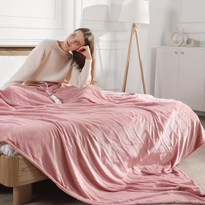 Electric Blanket Queen Size Heated Blanket 90''X84'' - Fleece Heating Blankets Washable with 5 Heating Level & 10 Hour Auto Off Dual Control Heated Blankets Pink for Winter, Great Gift Ideas