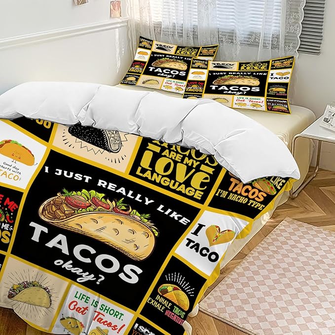 Taco Bedding Set Taco Food Theme Comforter Set for Kids Teens Adults Women Men Taco Duvet Cover Bedroom Decor Soft King Size Quilt Cover with 2 Pillowcases