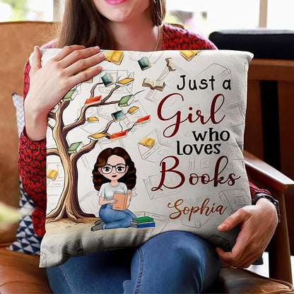 Hyturtle Personalized Book Pillow (Insert Included) Gifts for Girls Book Lovers, Reading Club Librarian on Birthday, Just A Girl Who Loves Books Custom Name Couch Cushion Decor Throw Pillow