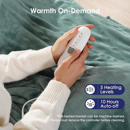 Electric Blanket Full Green Heated Blanket 72''X84'', Ultra Soft Silky Flannel Heating Blanket with 5 Heat Levels & 10 Hrs Timer, ETL Certified & Overheat Protection, Gifts for Grandma(Hunter Green)
