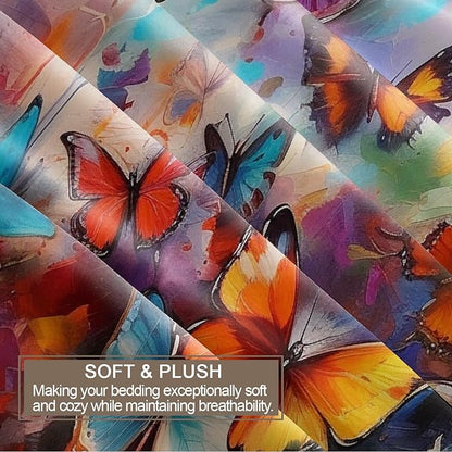 Colorful Butterfly Duvet Cover Queen Size, Oil Painting Butterfly Bedding Set 3 Piece Bedroom Decor Graffiti Art Comforter Cover and 2 Pillow Sham with Zipper Closure