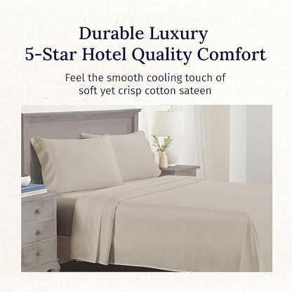 California Design Den Twin XL Sheets Set - Luxury 600 Thread Count Sateen, Natural 100% Cotton Bed Sheets Twin XL, Fully Elasticized Deep Pockets, Cool and Durable Bedding for Dorm Room - Soft Linen