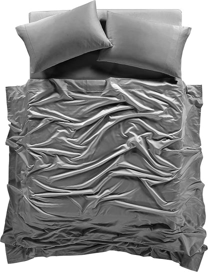 100% Supima Cotton Sheets 600 Thread Count,Bed Sheet Set King Size Sheets 4 Pieces,Soft & Silk Sateen Weave, Fits Mattress Up to 18'',Deep Pocket, Breathable & Fade Resistant(Grey,King)