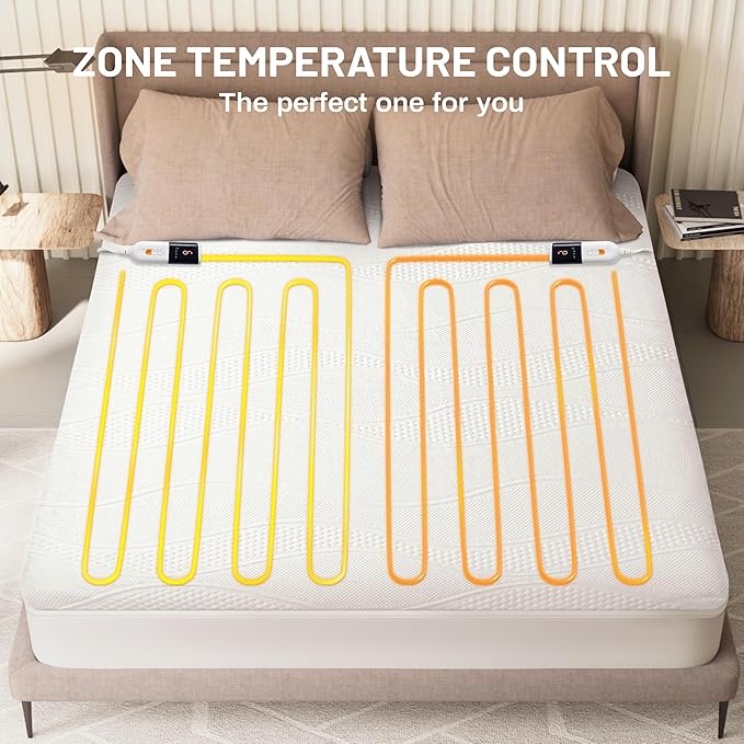 Heated Mattress Pad Queen Size-Dual Controllers Electric Mattress Pad with Deep Pocket,6 Heat Settings & 2-10 Auto Shut Off Electric Bed Warmer,ETL Certified,Machine Washable,(White)