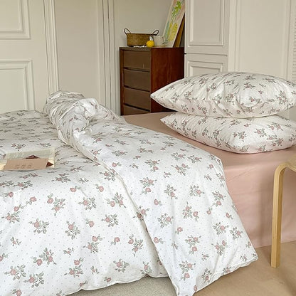 AOJIM Exquisite Floral Printed Duvet Cover Set for Kids Adults, Super Soft Pure Cotton Comforter Cover Set 3pcs, 1 Comfy Quilt Cover Twin Size and 2 Matching Pillowcases for Room Decor, No Comforter