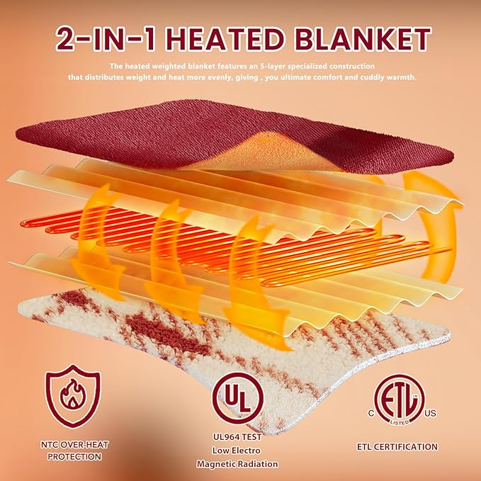 Heated Electric Blanket Full Size - 72"x84" Flannel Heating Blanket with 10 Heating Levels & 5 Time Settings Over-Heat Protection, Winter Warmer for Adults with ETL Certification（Red）