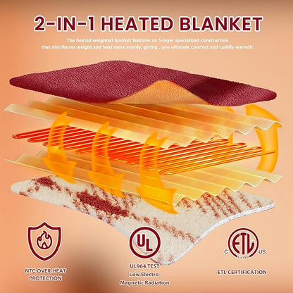 Heated Electric Blanket Full Size - 72"x84" Flannel Heating Blanket with 10 Heating Levels & 5 Time Settings Over-Heat Protection, Winter Warmer for Adults with ETL Certification（Red）