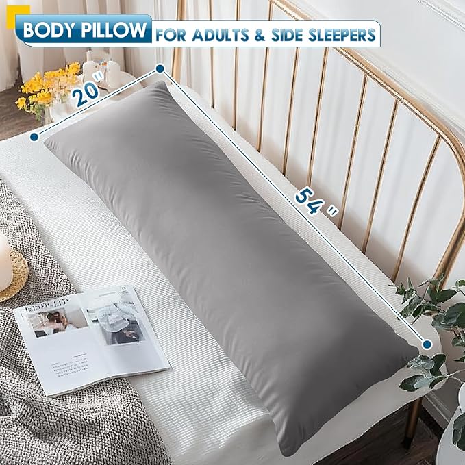 MAGIC ELEPHANT Body Pillow, Memory Foam Body Pillow for Adults, Long Pillow for Bed and Sleeping, Full Long Bed Pillow Insert with Cover (Grey, 20x54 Inch)