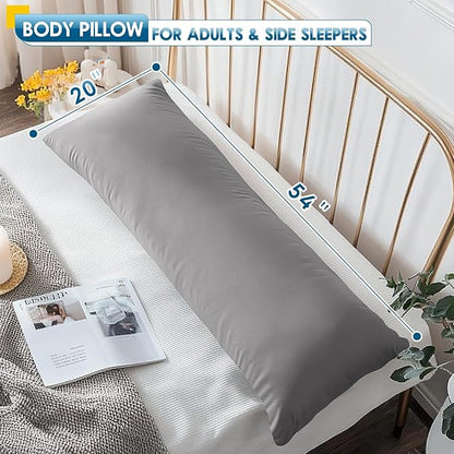 MAGIC ELEPHANT Body Pillow, Memory Foam Body Pillow for Adults, Long Pillow for Bed and Sleeping, Full Long Bed Pillow Insert with Cover (Grey, 20x54 Inch)