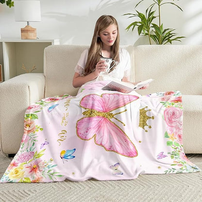 Butterfly Throw Blanket for Girls Teens Women Toddler Watercolor Blanket Soft Fuzzy Flannel Bed Blanket Plush Butterfly Birthday Gifts for Women Girls Mom Kids Teens Adults, 50”x60”