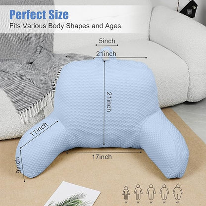 Reading Pillow, Silk Back Support Pillow for Bed Sitting Up, Large Bed Rest Pillow with Arms for Adults,Back Support Pillow for Couch and Chair, Blue