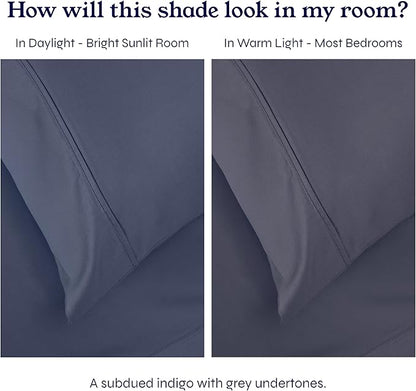 California Design Den Natural 100% Cotton Sheets, Full Size Sheets Set, 400 Thread Count Sateen Bedding, Deep Pockets for a Snug Fit, Durable & Breathable - Indigo Dusty Blue