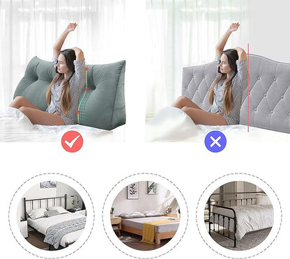 WOWMAX Headboard Pillow Twin, Triangular Wedge Pillow Headboard, Wedge Headboard Pillow for Bed Sofa, Daybed Pillows for Sitting up, Reading or Working with Removable Cover, Grey