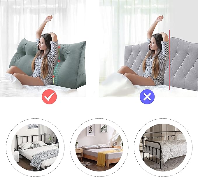 WOWMAX Headboard Pillow Queen, Triangular Wedge Pillow Headboard, Wedge Headboard Pillow for Bed Sofa, Daybed Pillows for Sitting up, Reading or Working with Removable Cover, Grey