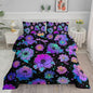 Axolotl Neon Floral Bedding Set King,Gradient Floral Comforter Set for Girls,Colorful Flower Bedding Stars,Galaxy Series Comforter for Kids Boys Girls Teens Adults,1 Quilt 2 Pillowcases,Black