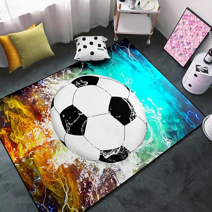 Football & Soccer Rugs for Boys Bedroom 5'x7' Sports Rugs for Boys Bedroom Living Room Playroom Sports Carpet for Kids Soccer Room Decor Sofa Floor Mats