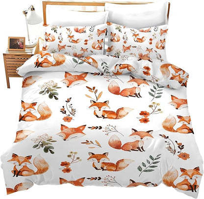 Fox Bedding Set 3 Pieces Queen Size Fox Duvet Cover Comforter Cover Sets with 2 Pillowcases for Boys Girls Teens Men Women