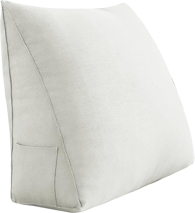 Johnear Triangular Headboard Pillow Daybed Wedge Pillow Cotton Linen Large Bolster Reading Back Rest Pillow for Sofa Bed Support Bolster Upholstered Backrest Positioning Lumbar Cushion （Ivory, Small）