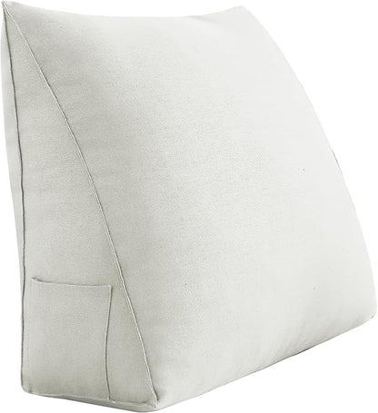 Johnear Triangular Headboard Pillow Daybed Wedge Pillow Cotton Linen Large Bolster Reading Back Rest Pillow for Sofa Bed Support Bolster Upholstered Backrest Positioning Lumbar Cushion （Ivory, Small）