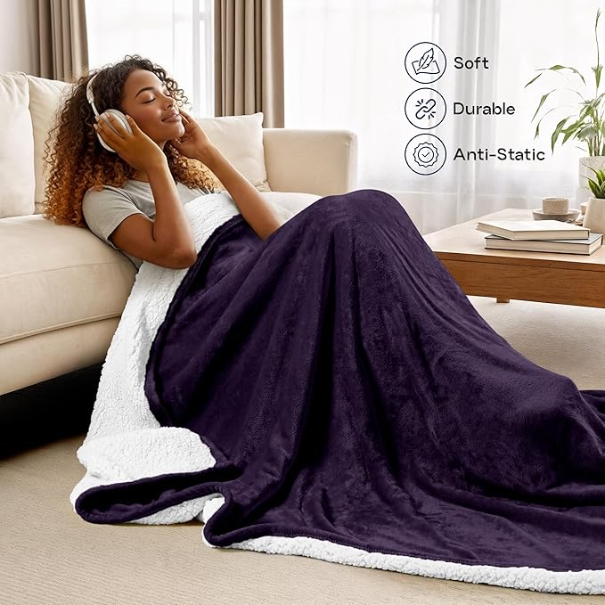 Utopia Bedding Sherpa Blanket California King Size (Plum, 102x96 Inches) - Soft Plush Fleece Reversible Blanket for Bed, Sofa, Couch, Camping and Travel