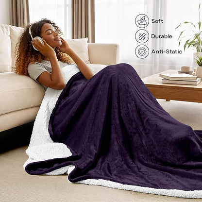 Utopia Bedding Sherpa Blanket California King Size (Plum, 102x96 Inches) - Soft Plush Fleece Reversible Blanket for Bed, Sofa, Couch, Camping and Travel