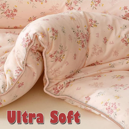 2PCS Toddler Bedding Set, Ultra Soft Marshmallow Fluffy Comforter Bed Sets for Kids Girls Infant, Cute Microfiber Lightweight Machine Washable All Seasons Bedroom (Pink Petals)