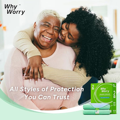 WhyWorry Washable Bed Pads for Adult Incontinence, 34" x 36" (Pack of 4) Washable Pee Pads for Bed Wetting, Heavy Absorbency Reusable Underpads for Elderly & Kids, Waterproof Mattress Protector, Green