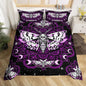 Castle Fairy Moth Skull Bedding Set Queen Size,Gothic Butterfly Skeleton Duvet Cover Set for Children Bedroom Present, Purple Mandala Stars Moon Microfiber Comforter Cover with 2 Pillowcases