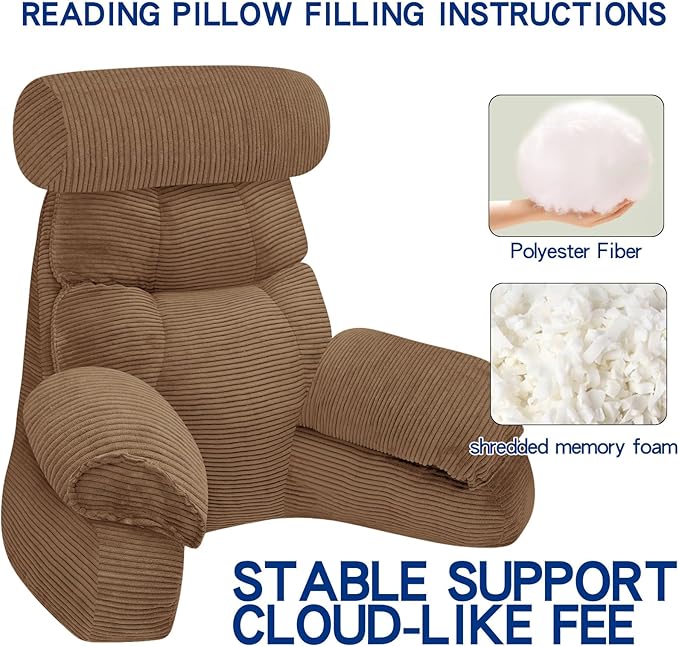 FXXUDVNIIN Back Pillow for Bed Sitting Up: Reading Pillow with 9.4" Height Armrest-Bed Pillow for Sitting up & TV Pillows for, Play Games, Working & Relaxing, Comfort Support for TV/Reading