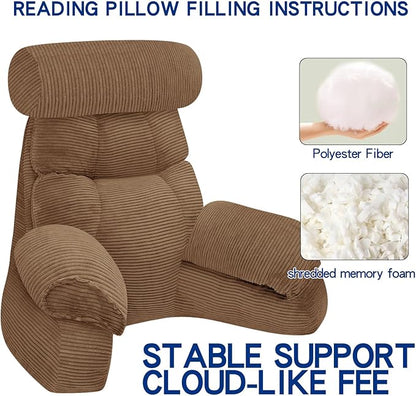FXXUDVNIIN Back Pillow for Bed Sitting Up: Reading Pillow with 9.4" Height Armrest-Bed Pillow for Sitting up & TV Pillows for, Play Games, Working & Relaxing, Comfort Support for TV/Reading
