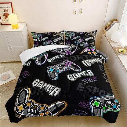 Gamer Console Theme Comforter 3Pcs Twin Games Contoller Esports Bedding Set for Kids Teens Boys Girls Adults 3D Video Game Gamepad Quilt Room Decor with 1 Comforter and 2 Pillowcases
