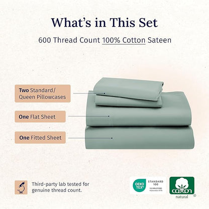 California Design Den - Luxury Full Size Sheet Set - 100% Cotton, 600 Thread Count Deep Pocket Full Size Bed Sheets, Hotel-Quality Cooling Sheets with Sateen Weave (Sage Green - Cool Tone)
