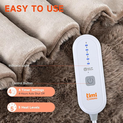 Heated Blanket Electric Throw- 50"x60" Soft Thick Bubble Electric Blanket for Sofa with 5 Heat Levels & 4 Hours Auto-Off Overheat Protection, Warm Cozy Gifts, Beige