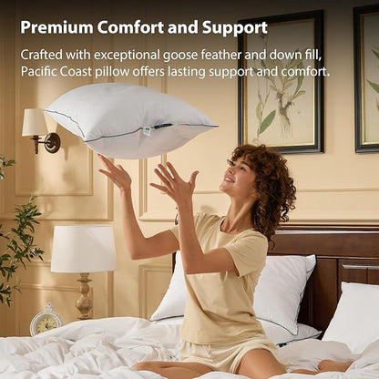 Pacific Coast Bed Pillows for Side and Back Sleepers, Feather Down Hotel Collection Pillows with Classic Diamond Pattern, Medium Supportive, King Size 2 Pack Set
