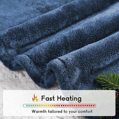 Heated Blanket Electric Throw 50''x60'', 3 Hour Auto Shut-Off 5 Heating Levels Small Warm Soft Flannel Electric Blanket Machine Washable - Navy Blue