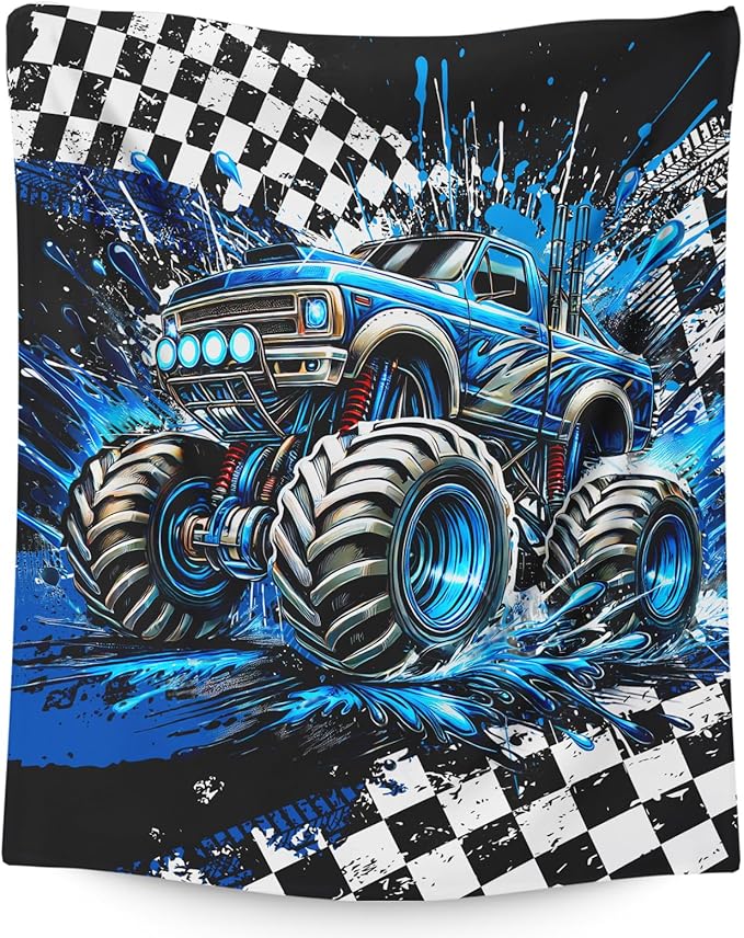 Blanket for Boys, Truck Throw Blanket Gifts for Kids Boys Age 6-8, 40"x50" Cute Flannel Blankets Gift for Son Cars Lovers Lightweight Throws for Couch Sofa Bed Decor (Blue)
