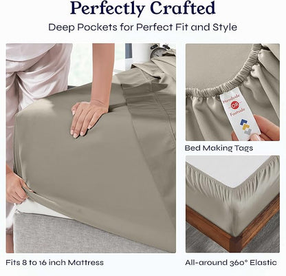 California Design Den Full Size Bed Sheets Set - Soft 400 Thread Count Sateen, Natural 100% Cotton Sheets with Deep Pockets, Breathable, and Durable Bedding Set - Taupe