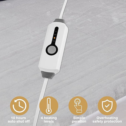 Electric Mattress Pad Twin Size 39"x75" with 10 Hours Auto Off 4 Heat Setting Simple Controller Fit Up to 15 Inch Deep Pocket, Machine Washable - Light Gray