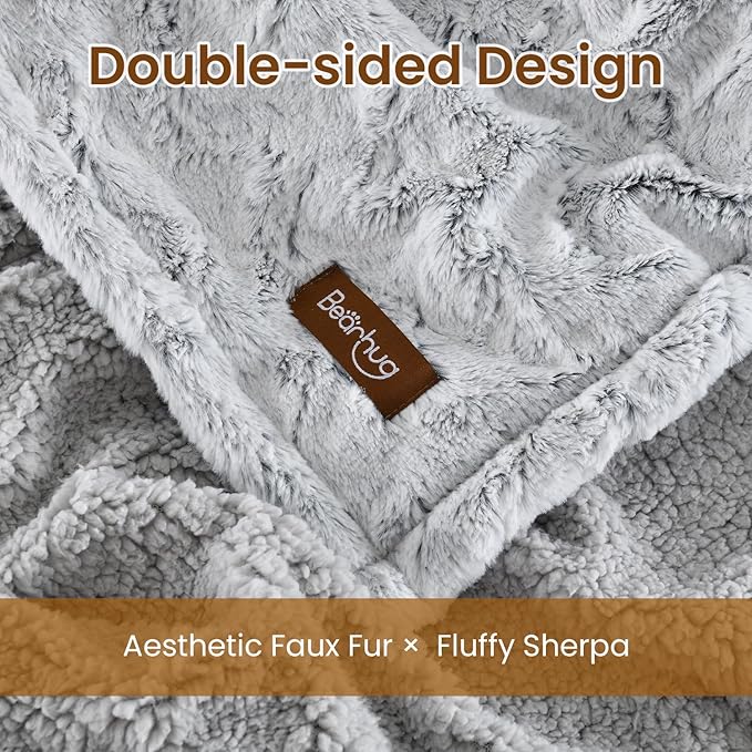 Bearhug Electric Blanket Full Size 77" x 84", 10 Heat Settings Heated Blanket, 1-12 Hour Auto Shut-Off, Faux Fur & Sherpa Dual-Sided Heating Blanket, Machine Washable, Gift-Ready Elegant Packaging