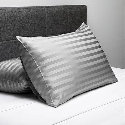 Fishers Finery 25mm 100% Pure Mulberry Silk Pillowcase Set (Gray Stripe King 2 Pack)
